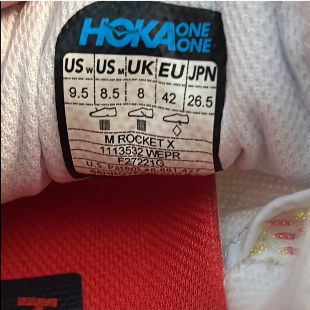 HOKA One One Rocket X Running Shoes Sneakers White / Yellow Mens size 9.5 - Picture 12 of 12
